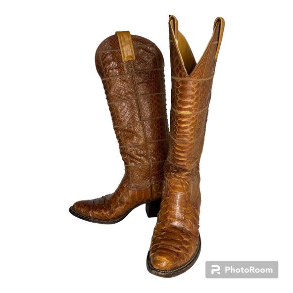 Vntg Nocona Boot Womens NARROW BROWN Real SNAKESKIN BOOTS 5A EUC Tall - Picture 1 of 11